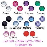 Wholesale lot 500 #2028 Swarovski Crystal Hotfix Flatback Rhinestone Xilion Rose ss20. 10 colors (#1)