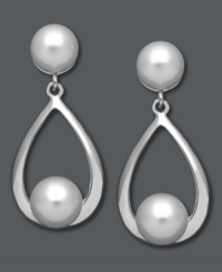Cultivate your look. These stunning teardrop-shaped earrings features a smooth sterling silver setting with a cultured freshwater pearl post and drop (6-8 mm). Approximate drop: 1-1/8 inches. Cultivate your look. These stunning teardrop-shaped earrings features a smooth sterling silver setting with a cultured freshwater pearl post and drop (6-8 mm). Approximate drop: 1-1/8 inches.