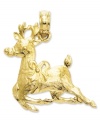 On Dasher, on Dancer, on Prancer...this beautiful reindeer charm will light up your Christmas look! Crafted in 14k gold. Chain not included. Approximate length: 4/5 inch. Approximate width: 9/10 inch.