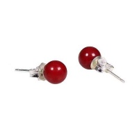 925 Sterling Silver 6mm Natural Italian Red Coral Ball Stud Post Earrings 925 Sterling Silver 6mm Natural Italian Red Coral Ball Stud Post Earrings