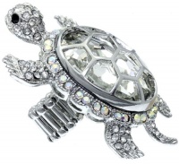 X-Large Turtle 2-1/2 Fashion Statement Ring Embellished with Clear and AB Austrian Crystals - Adjustable Stretch Band - Silver Tone X-Large Turtle 2-1/2 Fashion Statement Ring Embellished with Clear and AB Austrian Crystals - Adjustable Stretch Band - Silver Tone