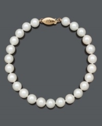 A simple strand of pearls adds instant sophistication to any ensemble. Bracelet features AA Akoya cultured pearls (7-7-1/2 mm) with a 14k gold clasp. Approximate length: 8 inches. A simple strand of pearls adds instant sophistication to any ensemble. Bracelet features AA Akoya cultured pearls (7-7-1/2 mm) with a 14k gold clasp. Approximate length: 8 inches.
