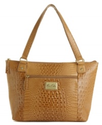 Take this high-style croc print bag from the workplace to the weekend with ease. Polished goldtone hardware accents this spacious tote silhouette, making it ideal for both work and play. Take this high-style croc print bag from the workplace to the weekend with ease. Polished goldtone hardware accents this spacious tote silhouette, making it ideal for both work and play.