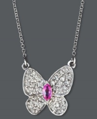 Effy Collection's whimsical butterfly pendant brings out your most lighthearted side. Crafted in 14k white gold, pendant highlights round-cut diamond wings (1/3 ct. t.w.) and a marquise-cut pink sapphire center (1/6 ct. t.w.). Approximate length: 16 inches. Approximate drop: 1/2 inch.