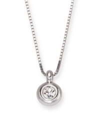 Simple sparkle is the cornerstone for elegant style. This timeless silver tone mixed metal pendant features a sparkling, clear Swarovski solitaire crystal. It dangles from a matching snake chain and can be worn for any occasion. Approximate length: 16 inches. Approximate drop: 1/2 inch. Simple sparkle is the cornerstone for elegant style. This timeless silver tone mixed metal pendant features a sparkling, clear Swarovski solitaire crystal. It dangles from a matching snake chain and can be worn for any occasion. Approximate length: 16 inches. Approximate drop: 1/2 inch.