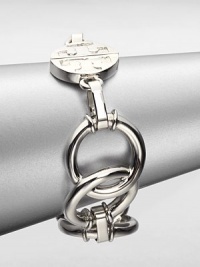 A 16k white goldplated link design featuring an iconic logo closure. 16k white goldplated brassLength, about 7Slide closureImported A 16k white goldplated link design featuring an iconic logo closure. 16k white goldplated brassLength, about 7Slide closureImported