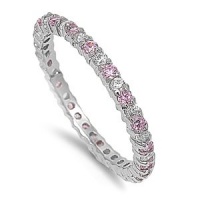 2mm Sterling Silver WHITE GOLD TONE Stackable Handset PINK & CLEAR Swarovski Crystal CZ Eternity Engagement Ring 4-10 2mm Sterling Silver WHITE GOLD TONE Stackable Handset PINK & CLEAR Swarovski Crystal CZ Eternity Engagement Ring 4-10