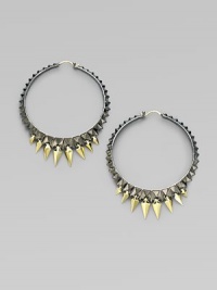 A statement-making design, combining a zigzag, sterling silver hoop with goldplated triangle fringe dangling underneath. Sterling silver with 18k goldplated and black rhodium accents Diameter, about 2 Pierced Imported A statement-making design, combining a zigzag, sterling silver hoop with goldplated triangle fringe dangling underneath. Sterling silver with 18k goldplated and black rhodium accents Diameter, about 2 Pierced Imported