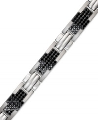 The perfect blend of symbolism and style, this men's bracelet features a stainless steel setting with single-cut black diamonds in a cross pattern. Approximate length: 8-1/2 inches. The perfect blend of symbolism and style, this men's bracelet features a stainless steel setting with single-cut black diamonds in a cross pattern. Approximate length: 8-1/2 inches.