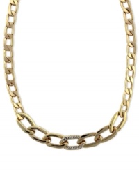 Stand out from the crowd like the glittering center pave link on this chain necklace from Vince Camuto. Crafted from gold tone mixed metal, the necklace also features a lobster claw closure. Approximate length: 16 inches. Stand out from the crowd like the glittering center pave link on this chain necklace from Vince Camuto. Crafted from gold tone mixed metal, the necklace also features a lobster claw closure. Approximate length: 16 inches.