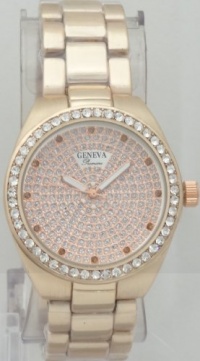 Geneva Quartz Chronograph-style Look Diamond on Dial Rhinestone on Bezel Rose Gold Metal Band Geneva Quartz Chronograph-style Look Diamond on Dial Rhinestone on Bezel Rose Gold Metal Band