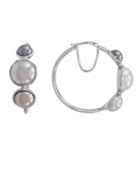 Get an effortlessly elegant look in fluid style. Majorica earrings feature three, multicolored, organic, man-made pearls (6 mm, 8 mm, and 10 mm) set in a polished, sterling silver hoop setting. Approximate diameter: 1 inch. Get an effortlessly elegant look in fluid style. Majorica earrings feature three, multicolored, organic, man-made pearls (6 mm, 8 mm, and 10 mm) set in a polished, sterling silver hoop setting. Approximate diameter: 1 inch.
