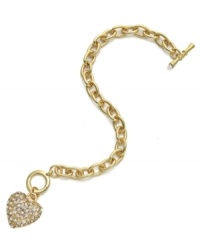 You'll be enamored with Charter Club's adorable charm bracelet. A thick oval link chain highlights a pave-crystal heart charm in gold tone mixed metal. Approximate length: 7-1/2 inches. Approximate drop: 1 inch. You'll be enamored with Charter Club's adorable charm bracelet. A thick oval link chain highlights a pave-crystal heart charm in gold tone mixed metal. Approximate length: 7-1/2 inches. Approximate drop: 1 inch.