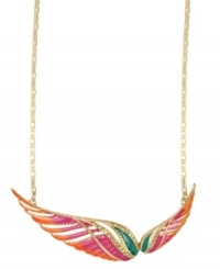A whimsical wing necklace with vibrant pops of color. This high flying mixed metal design from RACHEL Rachel Roy features gold-plating, large wing charm and glass stone accents. Approximate length: 11 inches + 2 inch extender. Approximate drop: 7/8 inch. A whimsical wing necklace with vibrant pops of color. This high flying mixed metal design from RACHEL Rachel Roy features gold-plating, large wing charm and glass stone accents. Approximate length: 11 inches + 2 inch extender. Approximate drop: 7/8 inch.