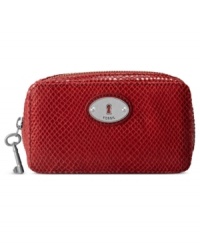 Jewel rules. Keep your tiny treasures perfectly in place with this travel-ready jewelry case from Fossil. Crafted from chic snakeskin-embossed leather with plenty of compartments, it's ideally sized to tuck into any overnight bag. Jewel rules. Keep your tiny treasures perfectly in place with this travel-ready jewelry case from Fossil. Crafted from chic snakeskin-embossed leather with plenty of compartments, it's ideally sized to tuck into any overnight bag.