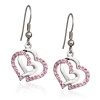 Pink Crystal Double Heart Charm Earrings Fashion Jewelry