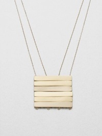 A geometric design featuring a square consisting of stacked bars on link chains. Brass barsGold-filled chainLength, about 19Pendant size, about 1.5S-hook closureMade in USA A geometric design featuring a square consisting of stacked bars on link chains. Brass barsGold-filled chainLength, about 19Pendant size, about 1.5S-hook closureMade in USA