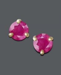 Add a bright pop of color to your look with red drops. Earrings feature round-cut rubies (1 ct. t.w.) set in 14k gold posts. Approximate diameter: 1/5 inch. Add a bright pop of color to your look with red drops. Earrings feature round-cut rubies (1 ct. t.w.) set in 14k gold posts. Approximate diameter: 1/5 inch.
