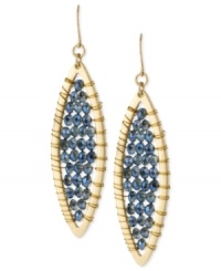 A stunning display takes shape in this pair of oval drop earrings from Kenneth Cole New York. Crafted from gold-tone mixed metal, the earrings dazzle with striking blue cherry beads in the center. Approximate drop: 2-1/2 inches. A stunning display takes shape in this pair of oval drop earrings from Kenneth Cole New York. Crafted from gold-tone mixed metal, the earrings dazzle with striking blue cherry beads in the center. Approximate drop: 2-1/2 inches.