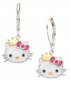 Royal and resplendent. Hello Kitty's princess kitty drop earrings are set in sterling silver with a 14k gold over sterling silver crown and bright enamel accents. Approximate drop: 1-1/5 inches.