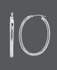 The style that's certain to complement any ensemble. These traditional hoops feature a polished oval-shaped design in 14k white gold. Approximate diameter: 1-1/6 inches. The style that's certain to complement any ensemble. These traditional hoops feature a polished oval-shaped design in 14k white gold. Approximate diameter: 1-1/6 inches.