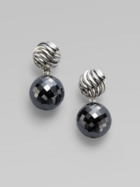 From the Elements Collection. Carved sterling silver with faceted hematite drop for just the right amount of sparkle.Hematite Sterling silver Length, about 1 Width, about 12mm Post back Imported From the Elements Collection. Carved sterling silver with faceted hematite drop for just the right amount of sparkle.Hematite Sterling silver Length, about 1 Width, about 12mm Post back Imported