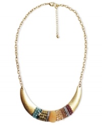 Stand out from the crowd. This statement necklace from Lydell showcases a curved plate embellished with multi-colored acrylic beads. Crafted in 10k gold plated mixed metal. Approximate length: 18 inches + 3-inch extender. Approximate drop: 3/4 inch. Stand out from the crowd. This statement necklace from Lydell showcases a curved plate embellished with multi-colored acrylic beads. Crafted in 10k gold plated mixed metal. Approximate length: 18 inches + 3-inch extender. Approximate drop: 3/4 inch.