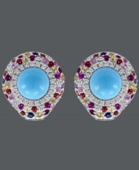 The style this season is all about color! Reinvent yourself with this vibrant earring style from Carlo Viani. Crafted in 14k white gold, stud earrings feature turquoise center stones (7 mm) surrounded by multicolored sapphires (1-7/8 ct. t.w.) and white sapphires (1/4 ct. t.w.). Approximate diameter: 3/4 inch. The style this season is all about color! Reinvent yourself with this vibrant earring style from Carlo Viani. Crafted in 14k white gold, stud earrings feature turquoise center stones (7 mm) surrounded by multicolored sapphires (1-7/8 ct. t.w.) and white sapphires (1/4 ct. t.w.). Approximate diameter: 3/4 inch.