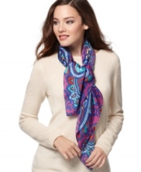 What dreams may come with the swirling, bold colors presented in this luxe scarf by Collection XIIX. A lovely addition to anything from dresses to light jackets. What dreams may come with the swirling, bold colors presented in this luxe scarf by Collection XIIX. A lovely addition to anything from dresses to light jackets.