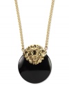 Be a trendsetter and a jetsetter in this chic necklace from Anne Klein. With a ferocious jet stone pendant featuring a gold tone lion's head. Crafted in gold tone mixed metal. Approximate length: 42 inches. Approximate drop: 2-1/2 inches.
