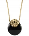 Be a trendsetter and a jetsetter in this chic necklace from Anne Klein. With a ferocious jet stone pendant featuring a gold tone lion's head. Crafted in gold tone mixed metal. Approximate length: 42 inches. Approximate drop: 2-1/2 inches.