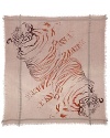 Wild and wearable, this Leigh & Luca NY scarf is printed with two abstract tigers for ferocious flair.Like a work of art, each limited-edition Leigh & Luca NY scarf is numbered and packaged in a signature plastic bag with instructional flag art depicting ways to wear it. All scarves are made on Mongolian looms over 100 years old.