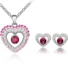 Contessa Bella Fancy Genuine 18k White Gold Plated Pink and Clear Swarovski Austrian Crystal Elements Beautiful Jeweled Open Heart Charm Pendant Women Necklace and Earrings Set Elegant Silver Color Crystal Fashion Jewelry
