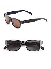 Retro inspiration for the contemporary man, designed with square frames in lightweight plastic. Available in oak/midnight blue frames with brown lenses or onyx/dark mahogany frames with indigo photo lenses. 100% UV protective Imported Retro inspiration for the contemporary man, designed with square frames in lightweight plastic. Available in oak/midnight blue frames with brown lenses or onyx/dark mahogany frames with indigo photo lenses. 100% UV protective Imported