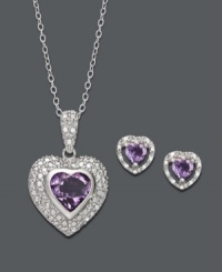 Let love shine on. Victoria Townsend's sparkling jewelry set features heart-shaped amethyst gemstones (1-9/10 ct. t.w.) encircled by round-cut diamond accents. Crafted in sterling silver. Approximate length: 18 inches. Approximate pendant drop: 9/10 inch. Approximate earring drop: 1/4 inch. Let love shine on. Victoria Townsend's sparkling jewelry set features heart-shaped amethyst gemstones (1-9/10 ct. t.w.) encircled by round-cut diamond accents. Crafted in sterling silver. Approximate length: 18 inches. Approximate pendant drop: 9/10 inch. Approximate earring drop: 1/4 inch.