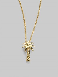 From the Tiny Treasure Collection. A miniature palm tree dangles from a delicate chain.18K yellow gold Palm tree pendant Length, about 18 with 16 jump ring Lobster clasp closure Made in Italy From the Tiny Treasure Collection. A miniature palm tree dangles from a delicate chain.18K yellow gold Palm tree pendant Length, about 18 with 16 jump ring Lobster clasp closure Made in Italy
