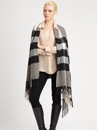 A must-have design crafted in luxurious cashmere with a large check pattern and fringed edges.Cashmere35 X 75Dry cleanImported A must-have design crafted in luxurious cashmere with a large check pattern and fringed edges.Cashmere35 X 75Dry cleanImported