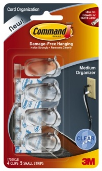 Command Medium Cord Clips, Clear, 4-Clip