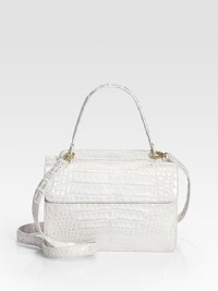Roomy top-handle bag finished with dual flap tops in rich, exotic croc-skin.Top handle, 5 dropDetachable shoulder strap, 23¼ dropDual magnetic flap closuresOne inside zip pocketOne inside open pocketSuede lining10W X 6¼H X 4¼DImported Roomy top-handle bag finished with dual flap tops in rich, exotic croc-skin.Top handle, 5 dropDetachable shoulder strap, 23¼ dropDual magnetic flap closuresOne inside zip pocketOne inside open pocketSuede lining10W X 6¼H X 4¼DImported