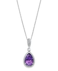 Pear-cut perfection. A stunning amethyst gemstone (2-5/8 ct. t.w.) radiates color, while sparkling diamond accents add shine on this pretty pendant. Crafted in 14k white gold. Approximate length: 18 inches. Approximate drop: 1 inch. Pear-cut perfection. A stunning amethyst gemstone (2-5/8 ct. t.w.) radiates color, while sparkling diamond accents add shine on this pretty pendant. Crafted in 14k white gold. Approximate length: 18 inches. Approximate drop: 1 inch.