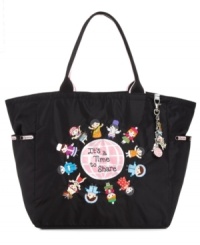 This Signature Tote expresses the collaborative message, It's a Time to Share featuring a whimsical graphic of various children from around the world. Each child is fully embroidered and stands unified around a metallic globe with It's a Time to Share embroidered in the center. The collectible charm on this tote features five enameled metal characters and the iconic globe, all cascading from a metal chain. This Signature Tote expresses the collaborative message, It's a Time to Share featuring a whimsical graphic of various children from around the world. Each child is fully embroidered and stands unified around a metallic globe with It's a Time to Share embroidered in the center. The collectible charm on this tote features five enameled metal characters and the iconic globe, all cascading from a metal chain.