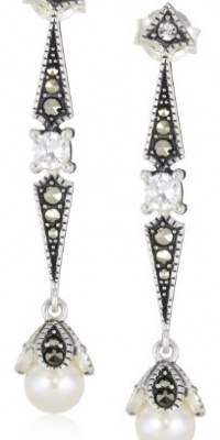 Judith Jack Holiday Glamour Sterling Silver, Marcasite and Freshwater Pearl Drop Earrings Judith Jack Holiday Glamour Sterling Silver, Marcasite and Freshwater Pearl Drop Earrings