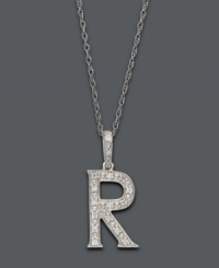 Spell it out in sparkle! This personalized initial charm necklace makes the perfect gift for Rebecca or Rachel. Features sparkling, round-cut diamond accents. Setting and chain crafted in 14k white gold. Approximate length: 18 inches. Approximate drop: 1/2 inch. Spell it out in sparkle! This personalized initial charm necklace makes the perfect gift for Rebecca or Rachel. Features sparkling, round-cut diamond accents. Setting and chain crafted in 14k white gold. Approximate length: 18 inches. Approximate drop: 1/2 inch.
