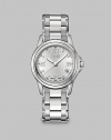 From the Fendi Loop Collection. A classic timepiece in sleek stainless steel. Swiss quartz movementWater resistant to 5 ATMRound stainless steel case, 30mm (1.1)Smooth bezelStainless steel dialRoman numeral and dot hour markersDate display at 4 o'clockSecond hand Stainless steel link bracelet, 16mm wide (0.6)Made in Switzerland 