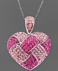 The colors of romance. Kaleidoscope pretty heart pendant features light and dark pink crystals. Crafted in sterling silver with Swarovski elements. Approximate length: 18 inches. Approximate drop: 1-1/4 inches. The colors of romance. Kaleidoscope pretty heart pendant features light and dark pink crystals. Crafted in sterling silver with Swarovski elements. Approximate length: 18 inches. Approximate drop: 1-1/4 inches.
