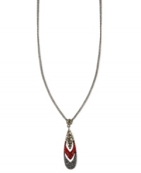 Make a colorful statement. Givenchy's necklace is crafted from hematite-tone mixed metal with a sparkling pendant of black-, red- and gold-colored crystals for a truly dazzling touch. Approximate length: 16 inches + 2-inch extender. Make a colorful statement. Givenchy's necklace is crafted from hematite-tone mixed metal with a sparkling pendant of black-, red- and gold-colored crystals for a truly dazzling touch. Approximate length: 16 inches + 2-inch extender.