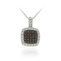 Sterling Silver 1/4ct TDW Champagne Diamond Square Necklace, 18 Sterling Silver 1/4ct TDW Champagne Diamond Square Necklace, 18