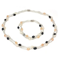 Multi-Color 8X5mm Freshwater Cultured Pearl Twisted Necklace & Bracelet Set