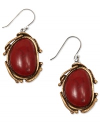Paint the town red with this pair of earrings from Lucky Brand. Crafted from gold tone mixed metal and semi-precious reconstituted calcite stones. Approximate drop: 1-1/8 inches. Paint the town red with this pair of earrings from Lucky Brand. Crafted from gold tone mixed metal and semi-precious reconstituted calcite stones. Approximate drop: 1-1/8 inches.