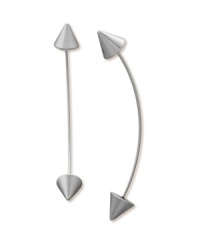 Create a look of fashion intimidation. These fierce earrings by RACHEL Rachel Roy feature double spikes crafted in silver tone mixed metal. Approximate drop: 2 inches. Create a look of fashion intimidation. These fierce earrings by RACHEL Rachel Roy feature double spikes crafted in silver tone mixed metal. Approximate drop: 2 inches.